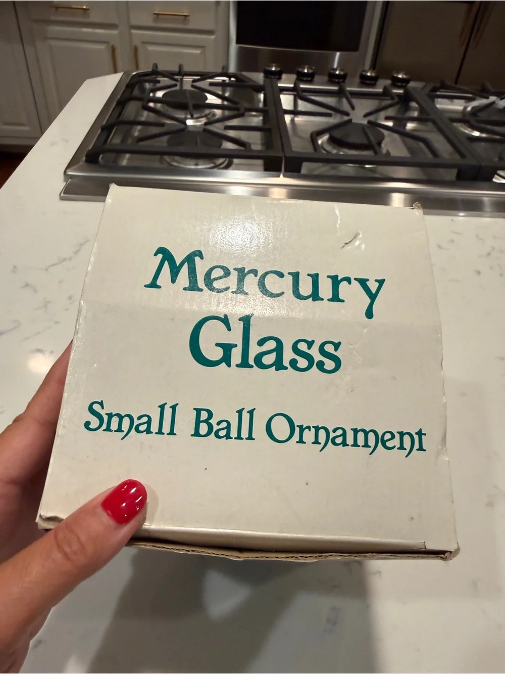 Department 56 Mercury Glass Teal Christmas Ball Ornament 4” w/Original Box VTG